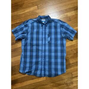 Columbia Omni-Wick Shirt Men sz XL Blue Short Sleeve Button Up plaid Check